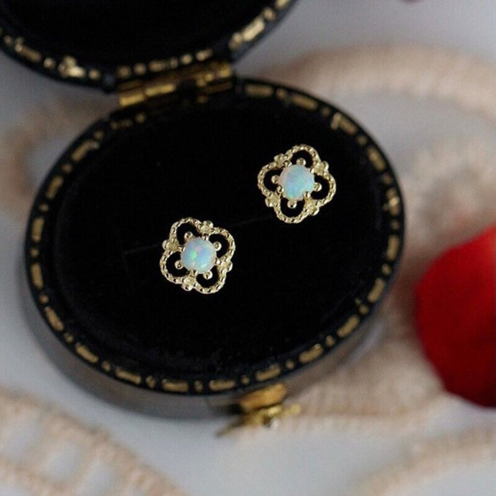 New 18k Gold Over Silver Opal Studs - Picture 4 of 5